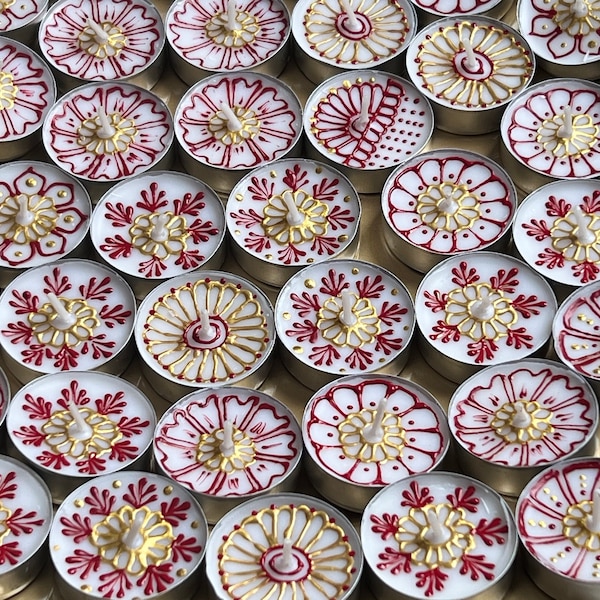 Beautiful Hand painted henna tealight candles - Indian Wedding Favors - Pakistani Wedding favor - Candle Gift For Guests - Small Return Gift