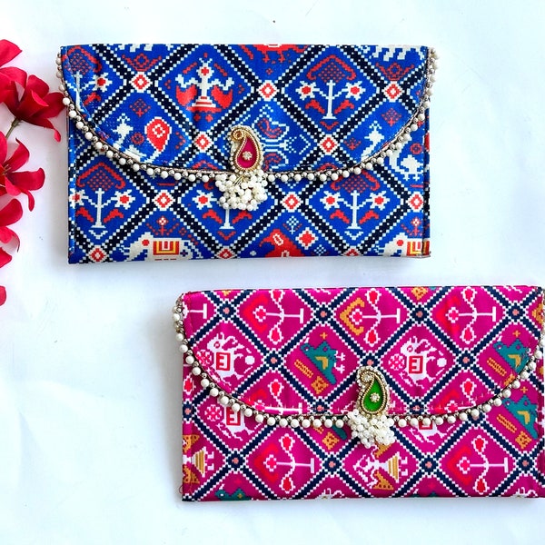 Indian Handmade Patola Style Clutch Bags for Guests in USA | Sangeet Return Gifts | Indian Wedding Party Favors | Indian Mehndi Gifts