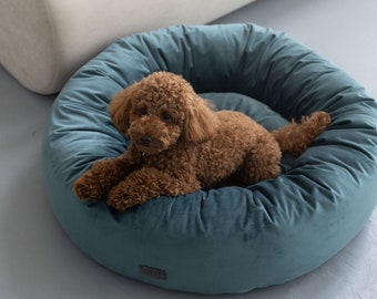 Dog bed small dogs, circle pet furniture stuffed perch, aesthetic Christmas gift for pet
