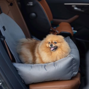Grey Dog Car Seat - Small dogs Booster - Washable, Secure, Soft travel bed