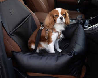 Gift for pet, vegan leather dog car travel carrier seat, waterproof puppy bag, safety bed, small pet journey booster, accessories supplies
