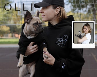 Personalized embroidered twinning dog and owner hoodie set, custom matching pet pullover, dog lover Christmas gift