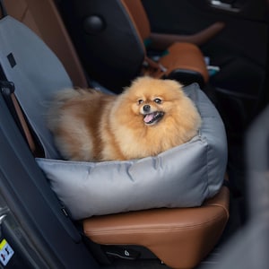 Dog Car Seat for Small Dogs - Gray travel Bed - Washable, Waterproof, Secure - Free Shipping - Up to 15 kg