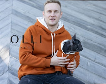 Twinning pet owner and dog hoodie set, cotton winter dog outfit, warm outdoor cat sweater, dog owner matching clothes