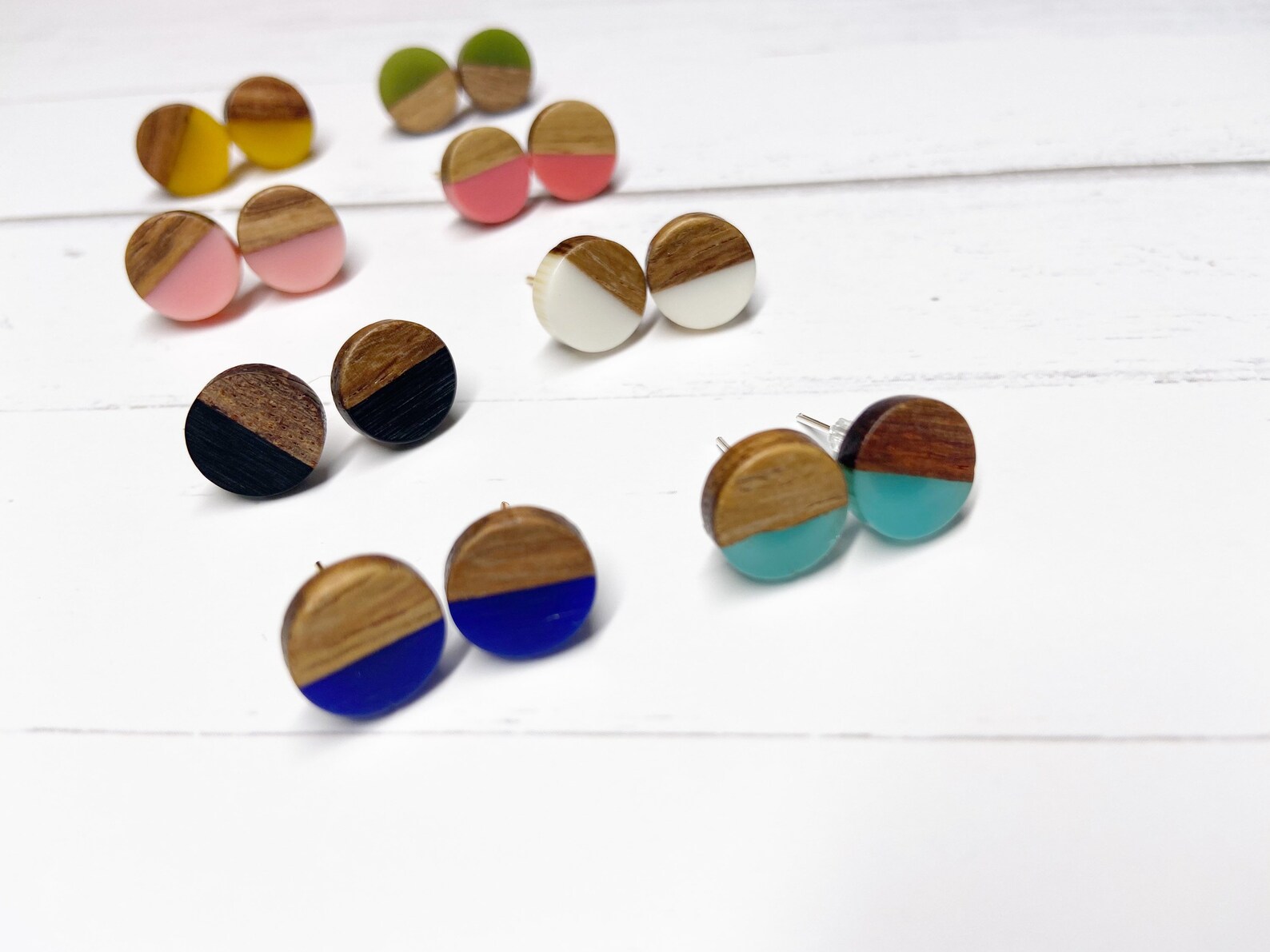 Wood Resin Handmade Stud Earrings 10mm Etsy