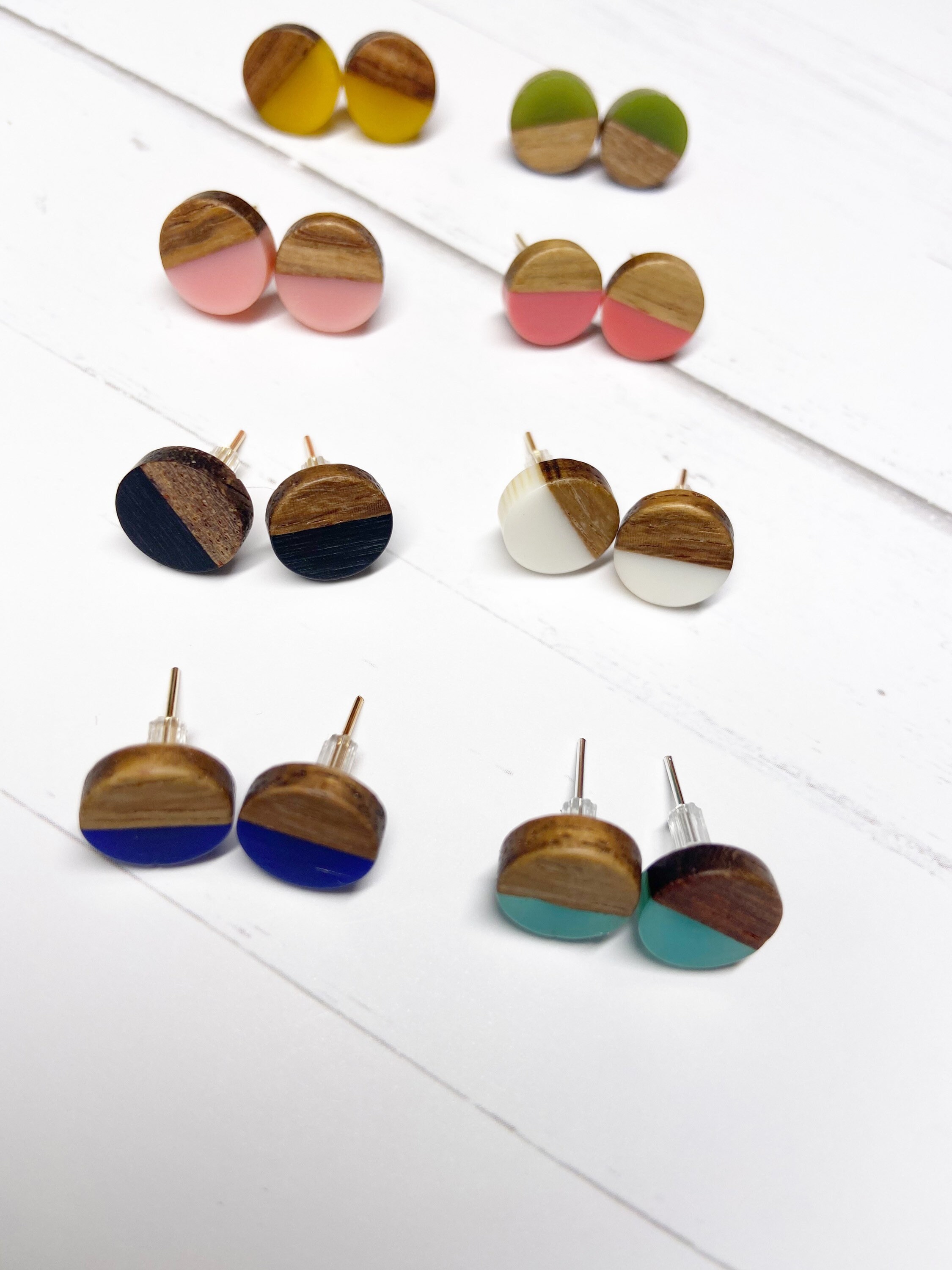 Wood Resin Handmade Stud Earrings 10mm Etsy
