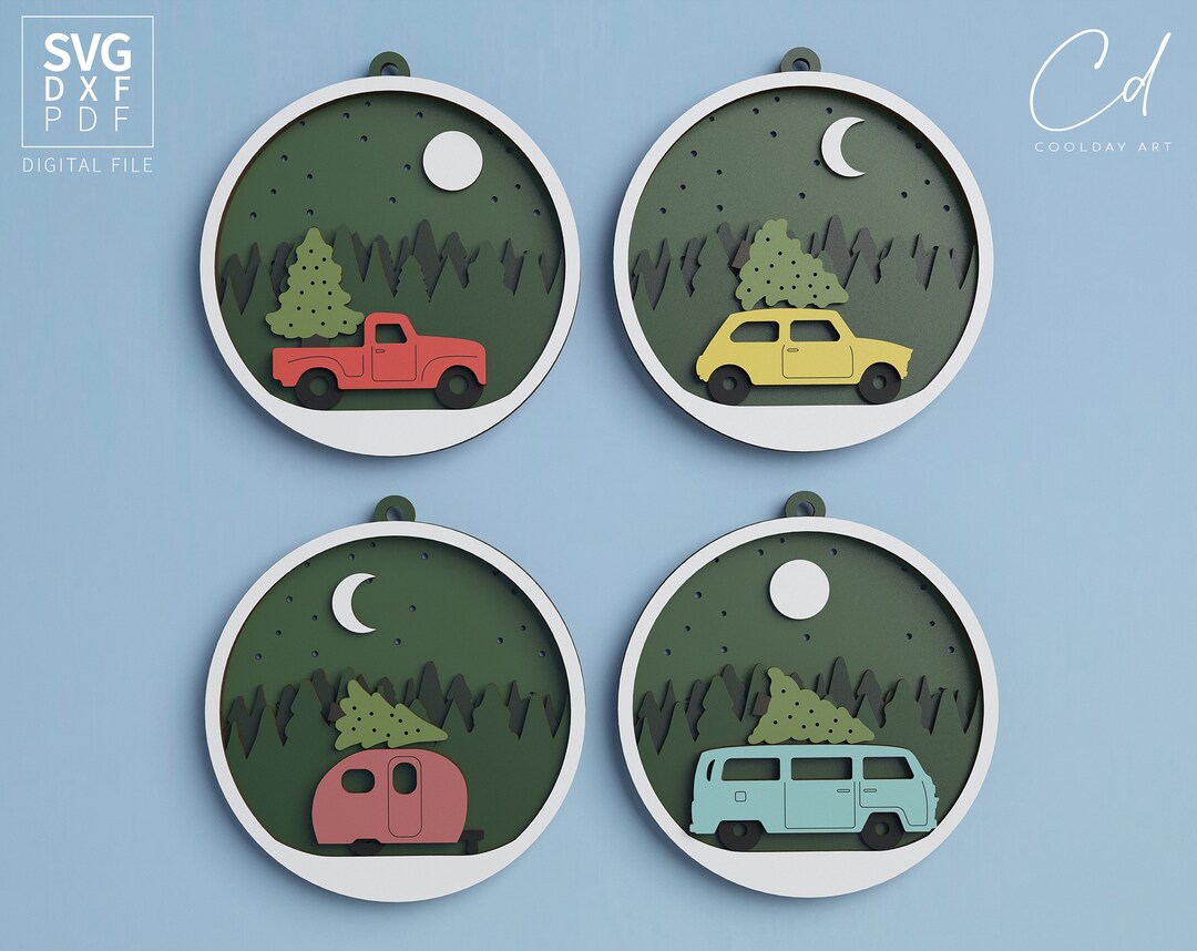 Christmas Tree on Car Ornament Hanger Tiered Tray File SVG DXF PDF