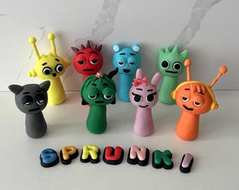 Sprunki fondant Cake Topppers Set | Colourful inspired Cartoon Characters - Handmade Kids Birthday Cake Figures.