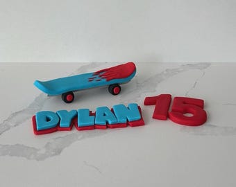 Personalized Skateboard Cake Topper: Fondant Birthday Decoration