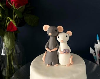 Bride and Groom Mouse Wedding Cake Topper, Fondant Animal Couple Decoration