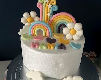 Pastel Rainbow Fondant Cake Topper Set – Personalized Name