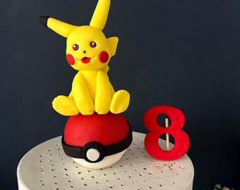 Handmade Yellow Electric Monster Fondant Cake Topper | Custom Name, Age, Poké Ball Decoration