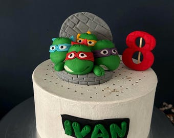 green Turtle Cake Topper | Handmade Edible Fondant Birthday Decoration | Custom Name & Age.
