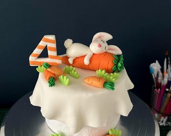 Sleeping Bunny Fondant Cake Topper – Easter, Birthday Woodland Theme