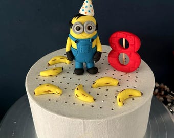 Handmade Minion Fondant Cake Topper | Birthday Party Decoration, Custom Name & Age