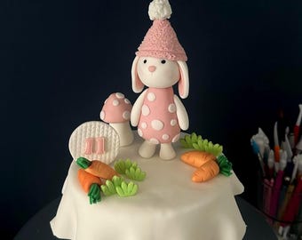 Personalized Easter Bunny Cake Topper – Fondant Rabbit Birthday Decoration