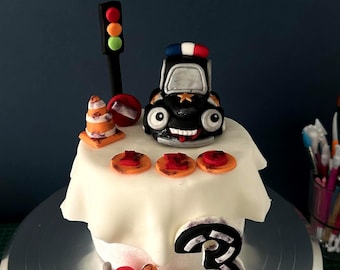 Personalised Dusty Police Car Cake Topper – Classic Car – Custom Name and Age Birthday Decoration