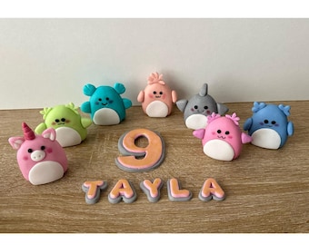 EDIBLE Handmade Squishmallow themed cake topper.