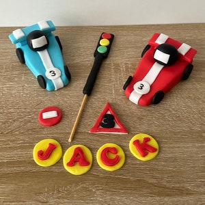 EDIBLE handmade Racing cars cake topper set.
