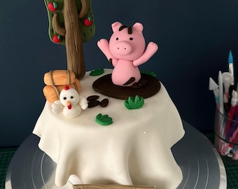 Personalised Farm Birthday Cake Topper – Pig, Chicken, Apple Tree Name Decoration