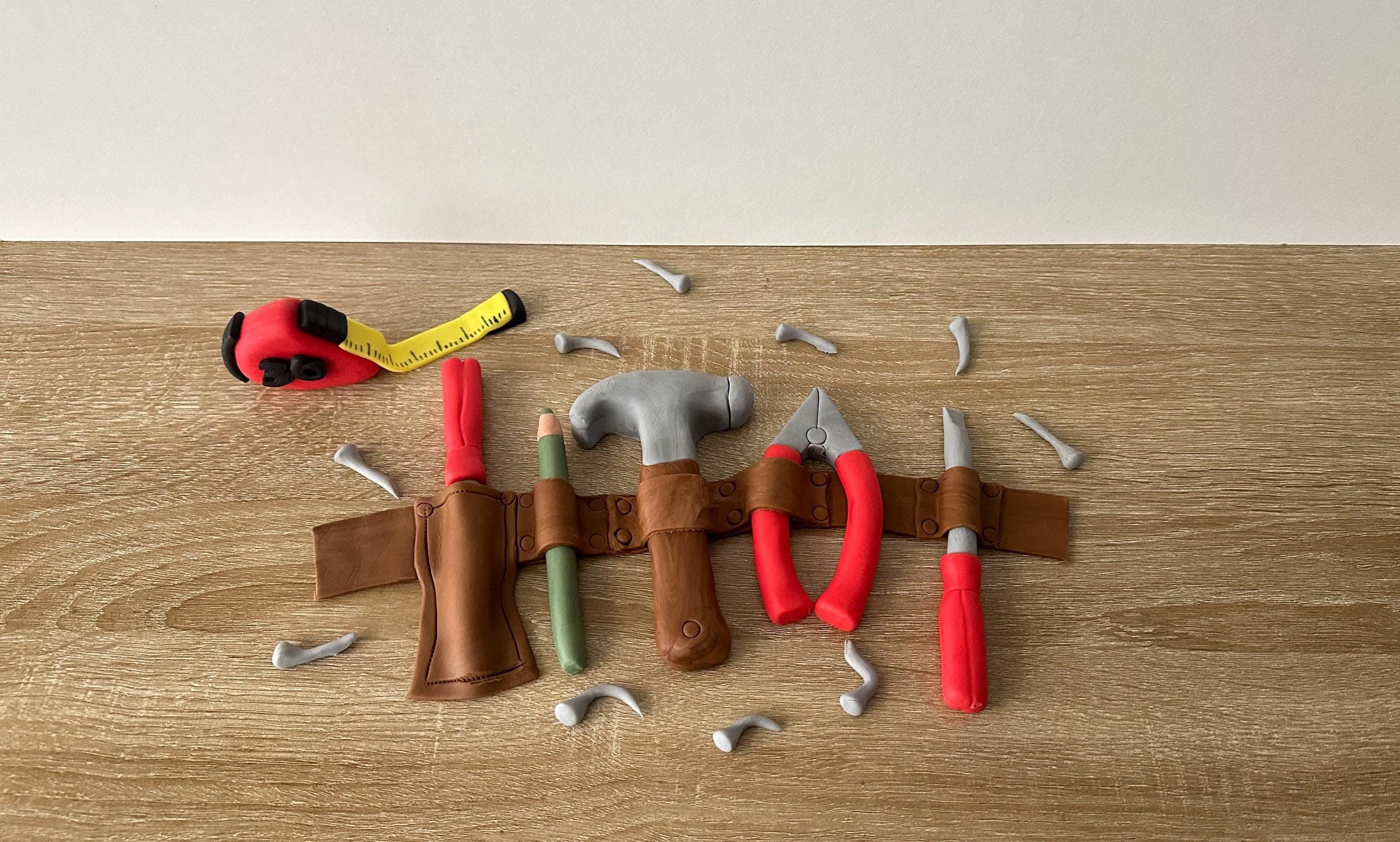 EDIBLE handmade Builder Carpenter tools cake topper.