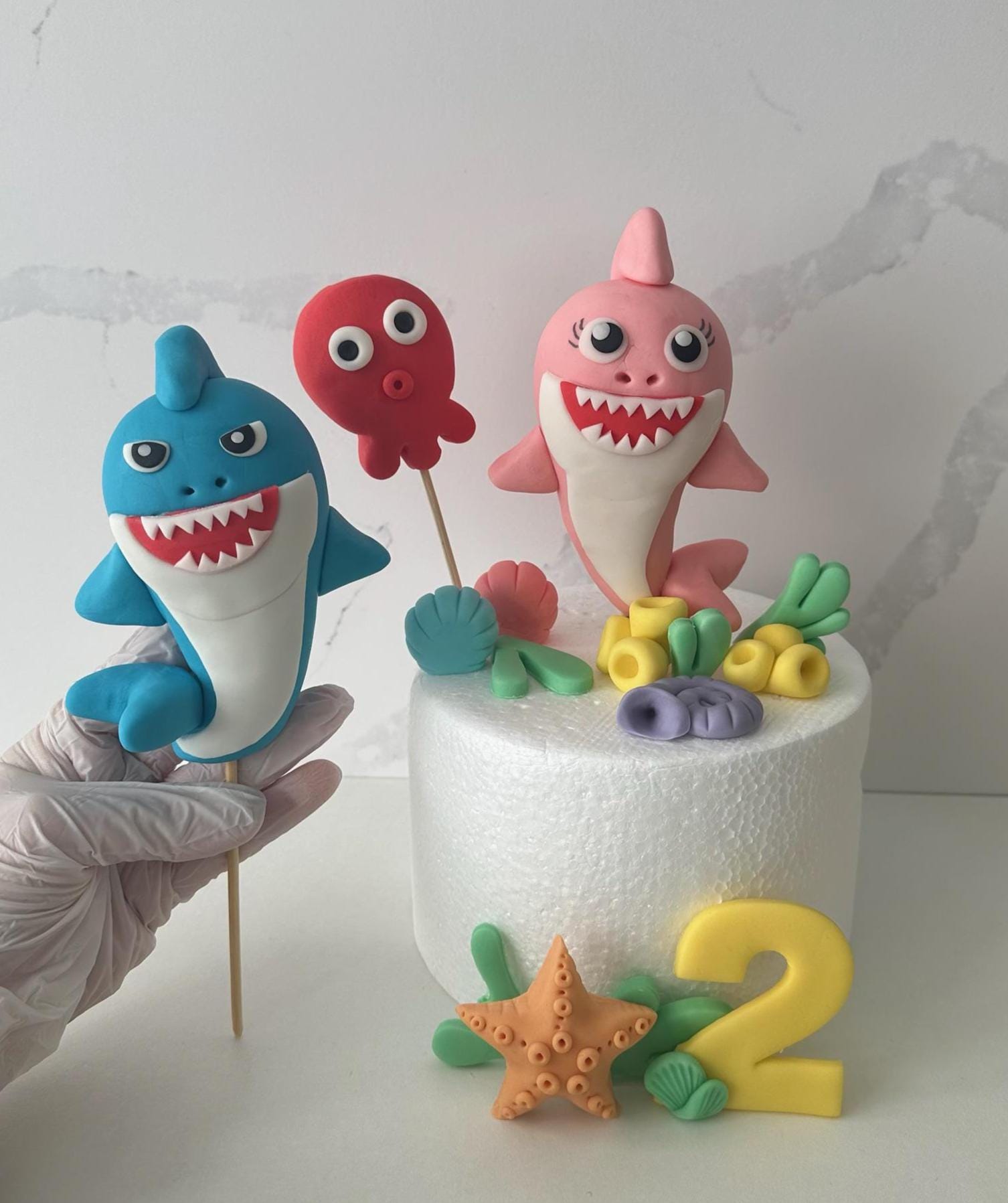 Personalsied Baby Shark oceanunder the sea Themed cake topper.