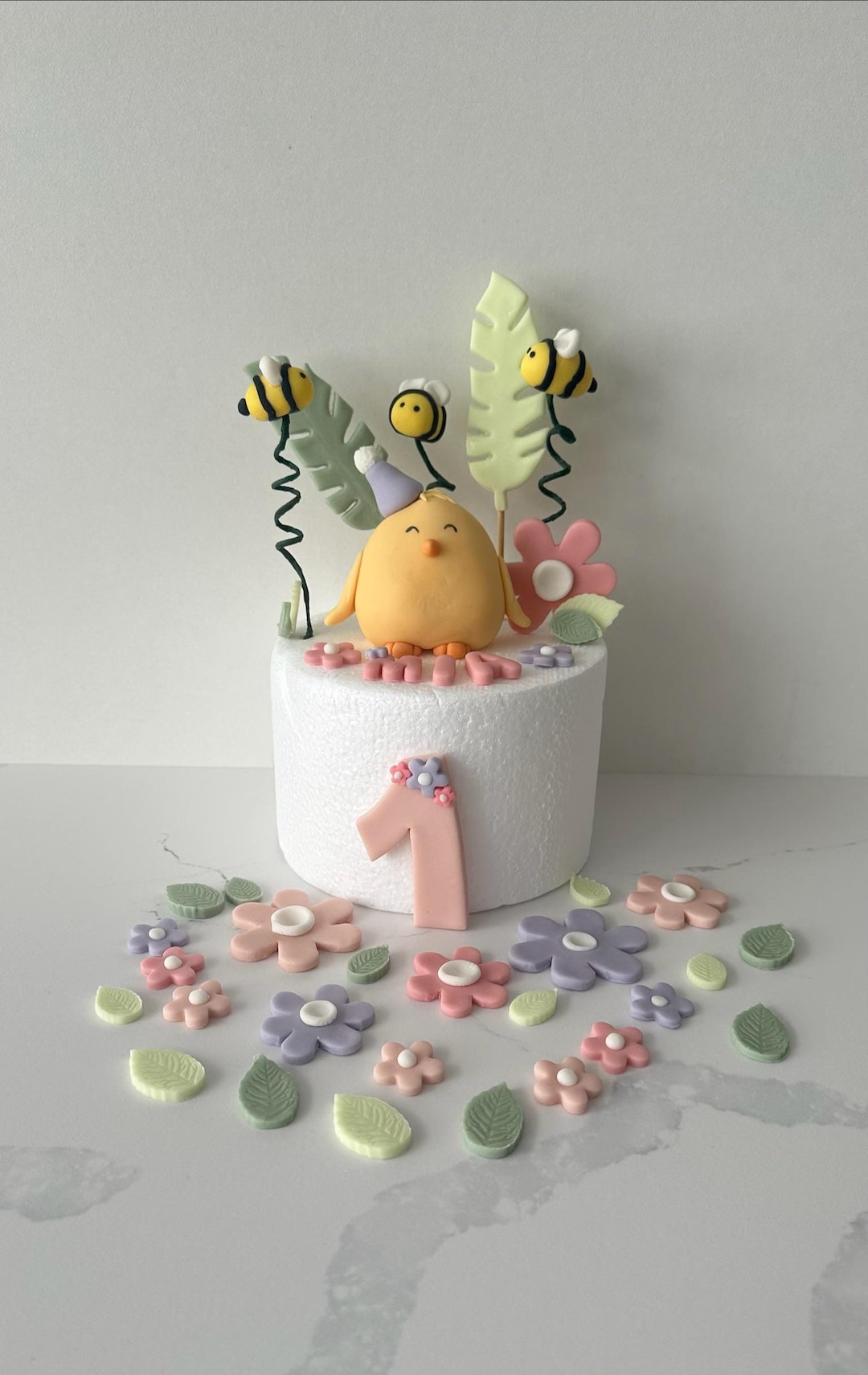 Handmade Edible Chick Cake Topper: Bees & Flowers, Birthday Decoration ...