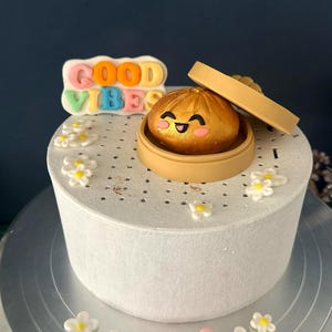 Handmade Bao Bun Cake Topper | Kawaii Dim Sum Birthday Decoration | Personalised Name Fondant Decor