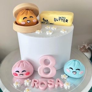 Kawaii Bao Bun & Dumpling Cake Topper | Personalised Birthday Fondant Decorations