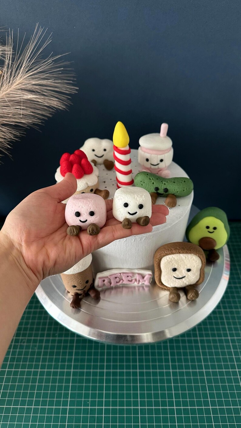 Food Case Topper Personalised Kawaii Food Cake Topper, Custom Name Fondant Decorations ...