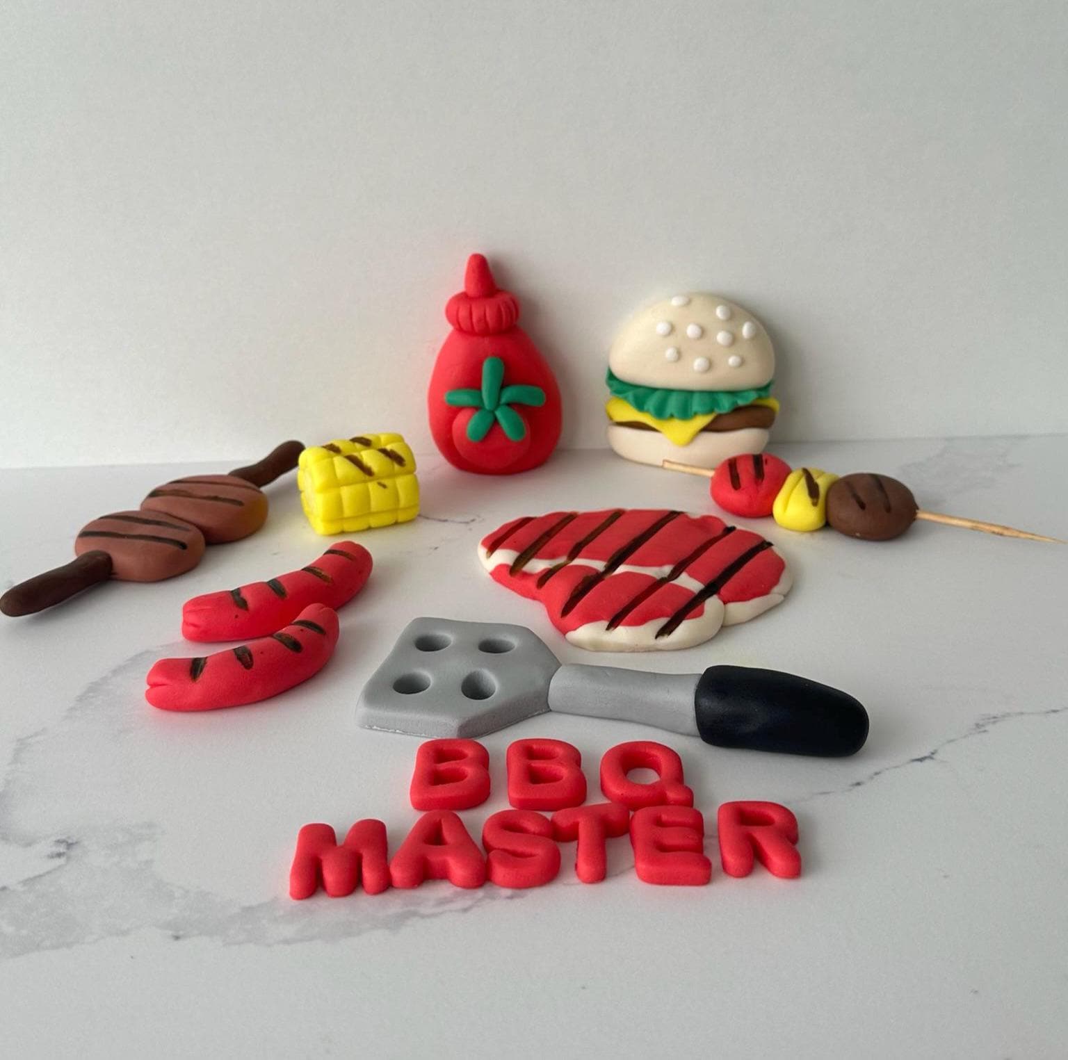 BBQ Fondant Cake Toppers - Summer Grill/ men Birthday Set.