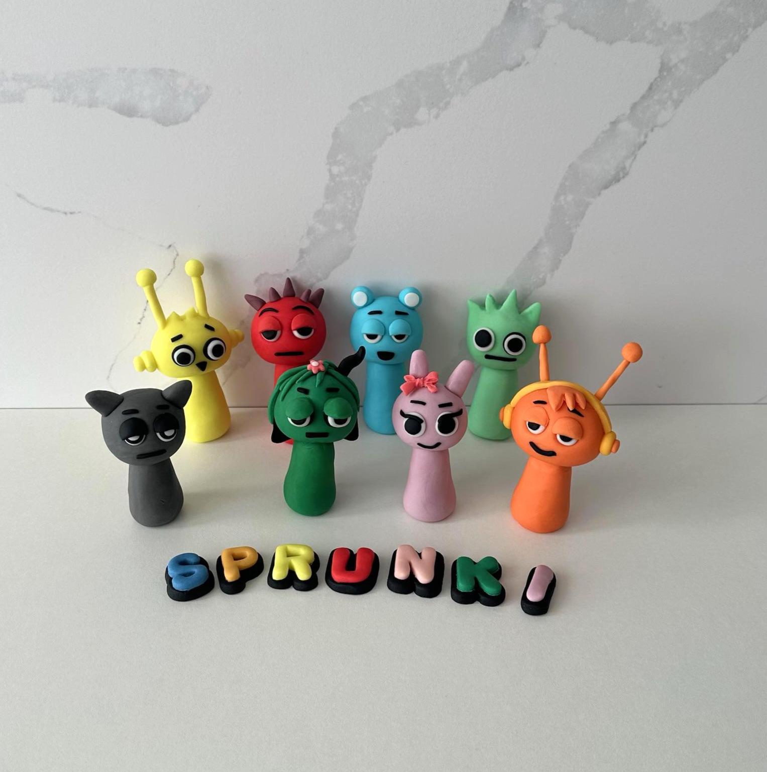 Custom Sprunki Cake Toppers – Fondant Birthday Decorations – Personalized with Name & Age – Colourful Characters for Kids Cake.