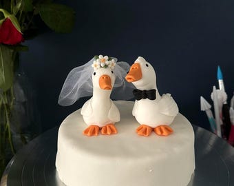 Handmade Goose Wedding Cake Topper – Rustic Farm Couple Decoration