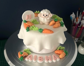 Personalised Easter Sheep Cake Topper – Custom Name, Age, Fondant Decoration