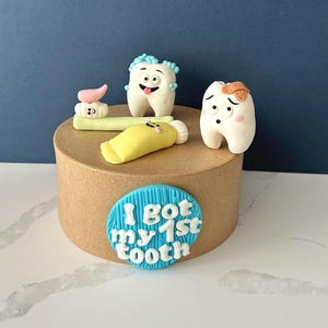 Fondant First Tooth Cake Topper Set: Handmade Edible Baby Milestone Decoration