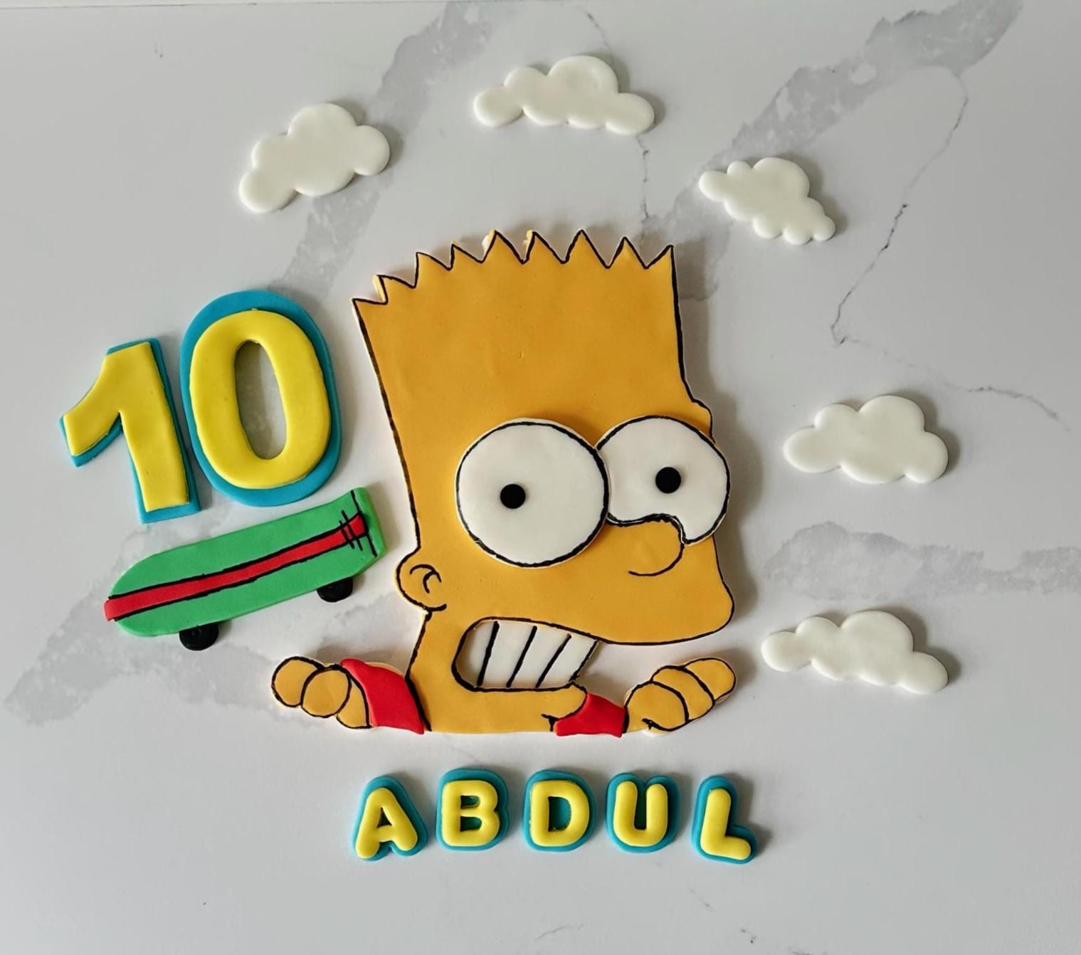 Edible Handmade Bart Simpson Fondant Set. Custom Name&Age cake topper. cartoon theme party decoration.