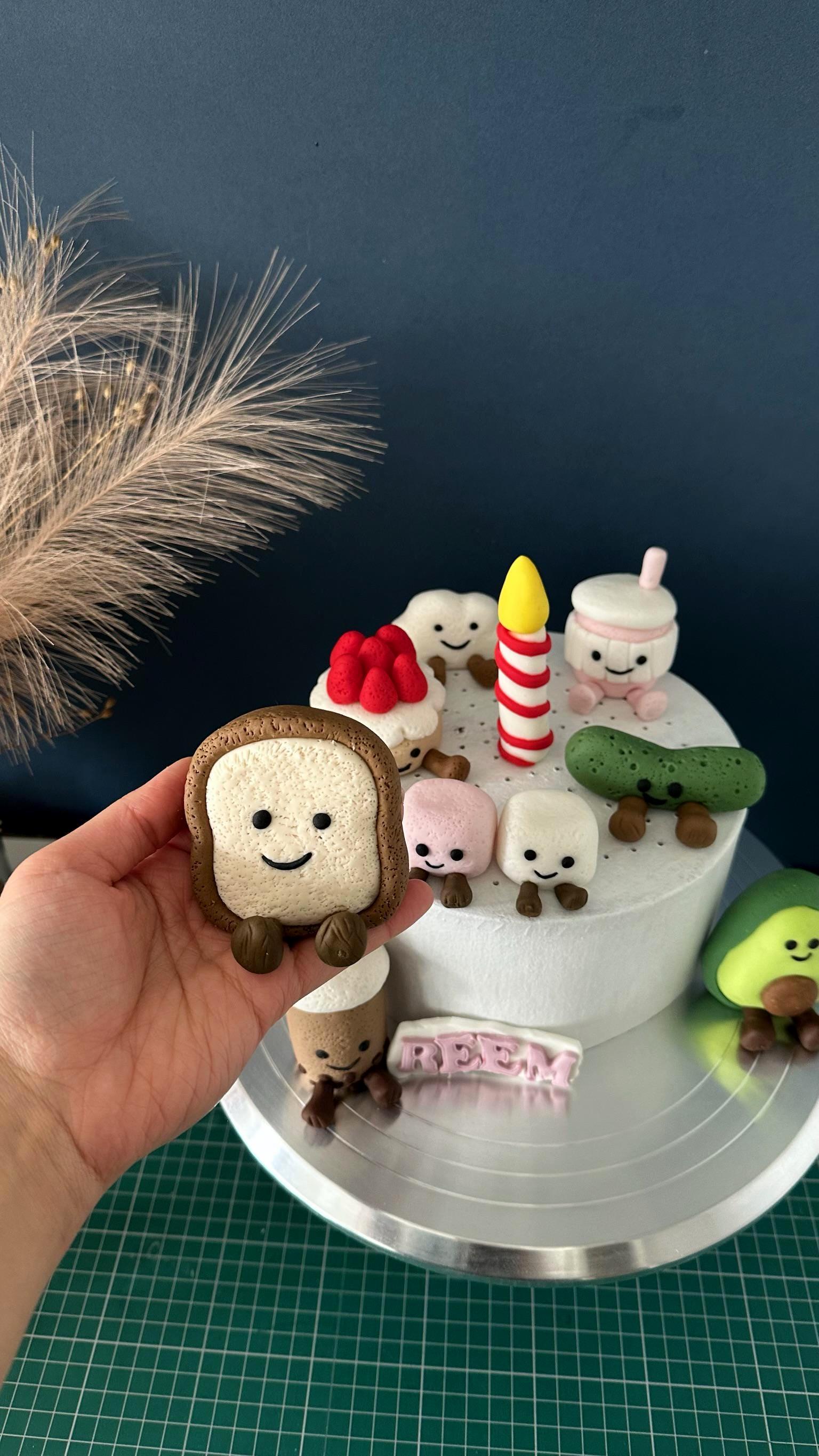 Food Case Topper Personalised Kawaii Food Cake Topper, Custom Name Fondant Decorations ...
