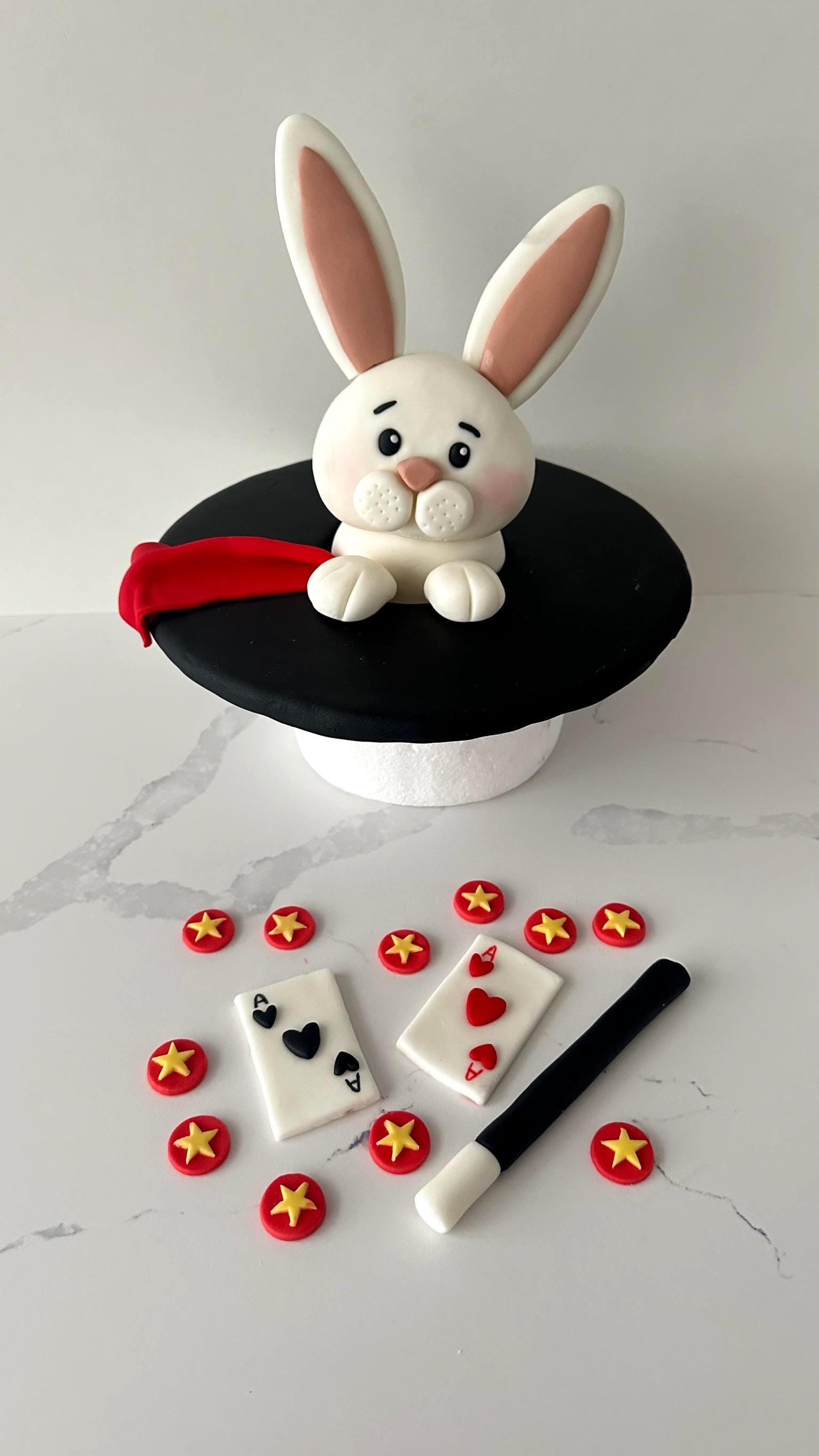 Magician Themed  Magic Bunny Cake Topper or Full Fondant Hat Base - Custom Sizes 6" 8" 10"- Birthday Decoration Inspired design.