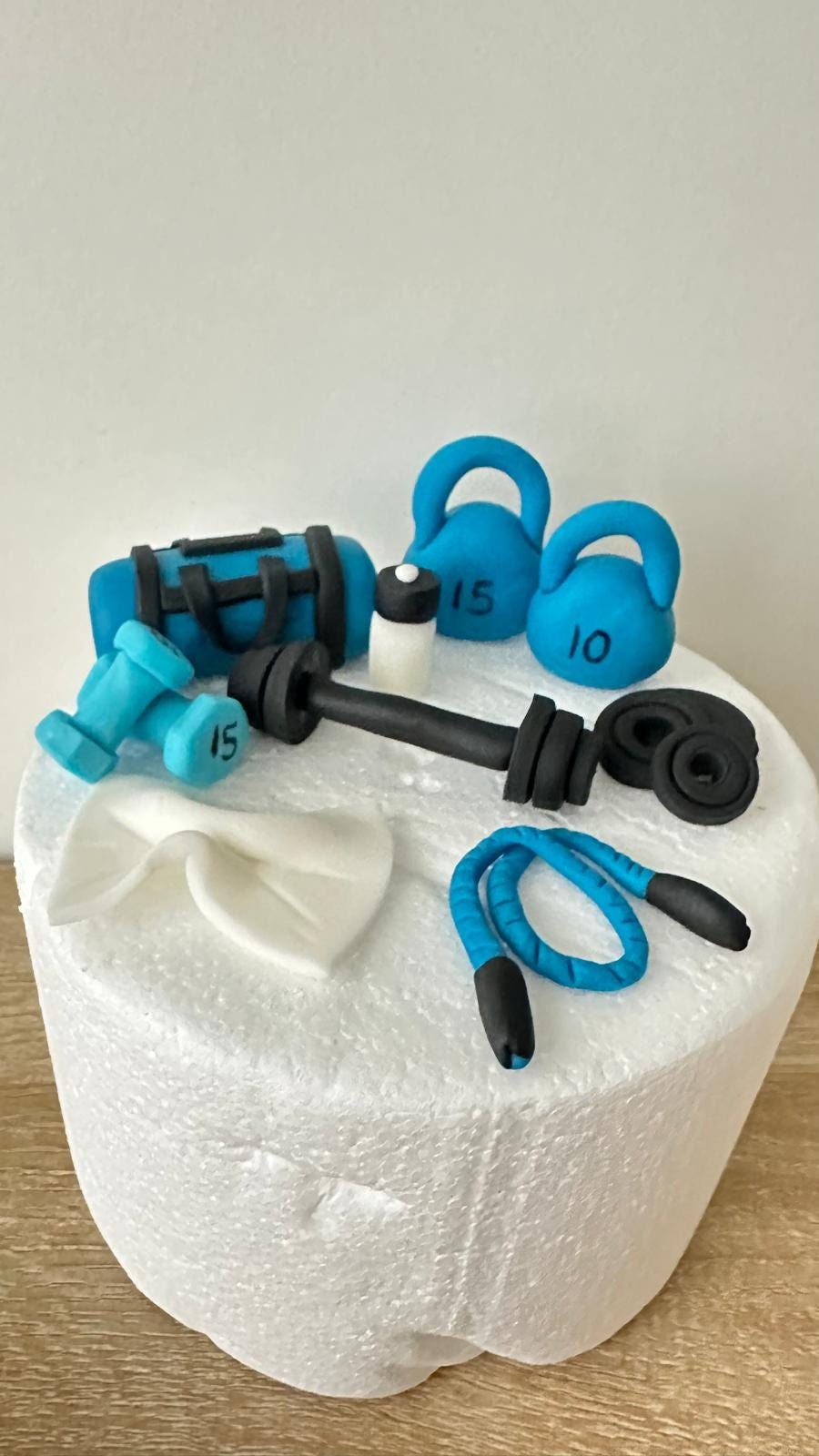 EDIBLE Handmade Gym Fitness workout themed cake topper set.