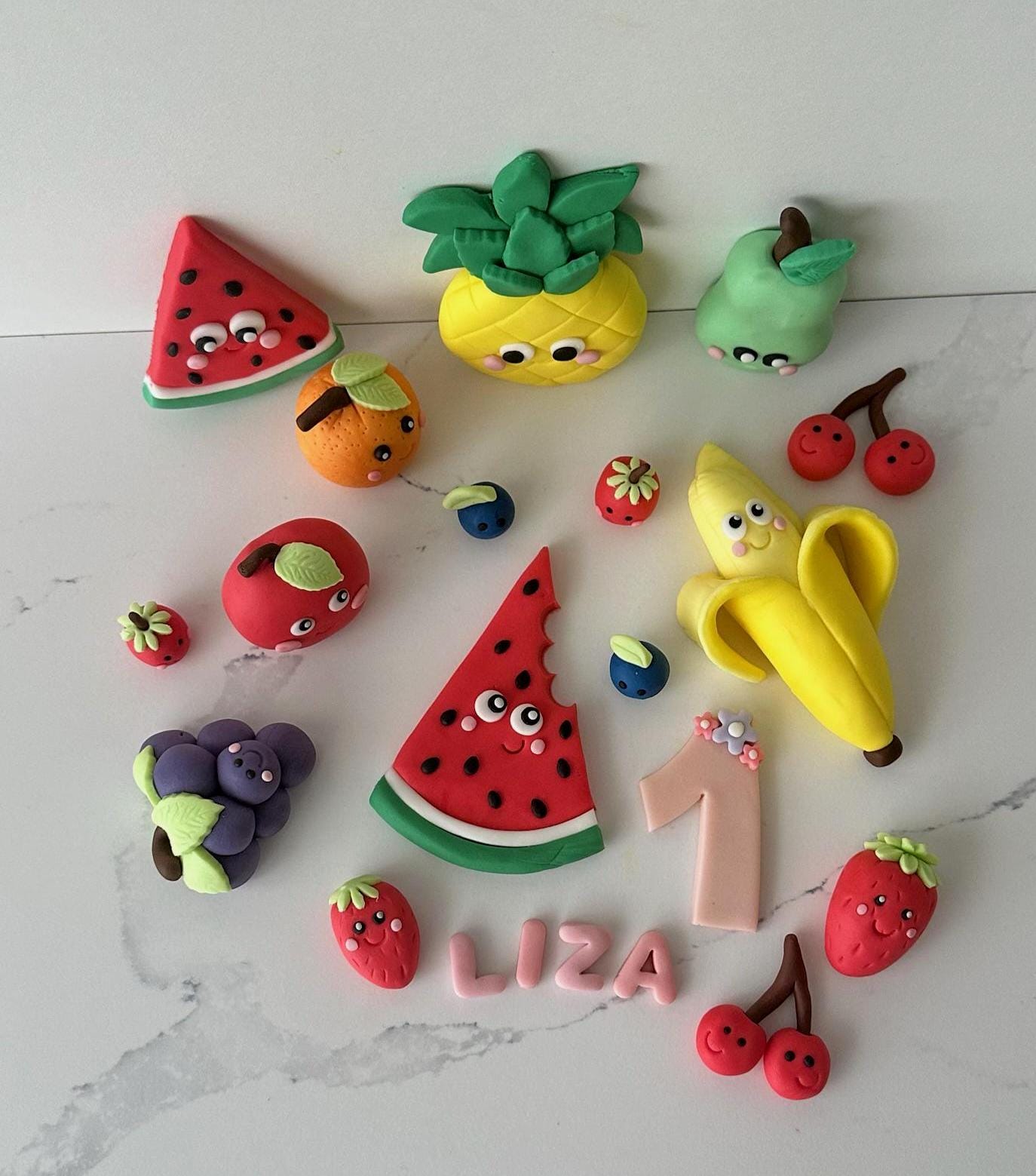 Fruit Themed Fondant Cake Topper - Custom Name and Age - Edible Birthday Decoration.