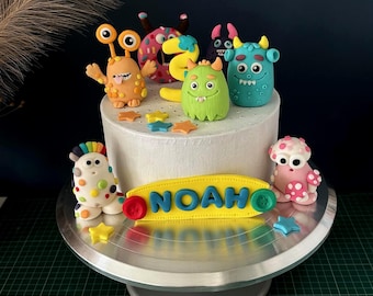 Personalised Monster Birthday Cake Topper, Handmade Fondant Figures, Kids Party Decoration