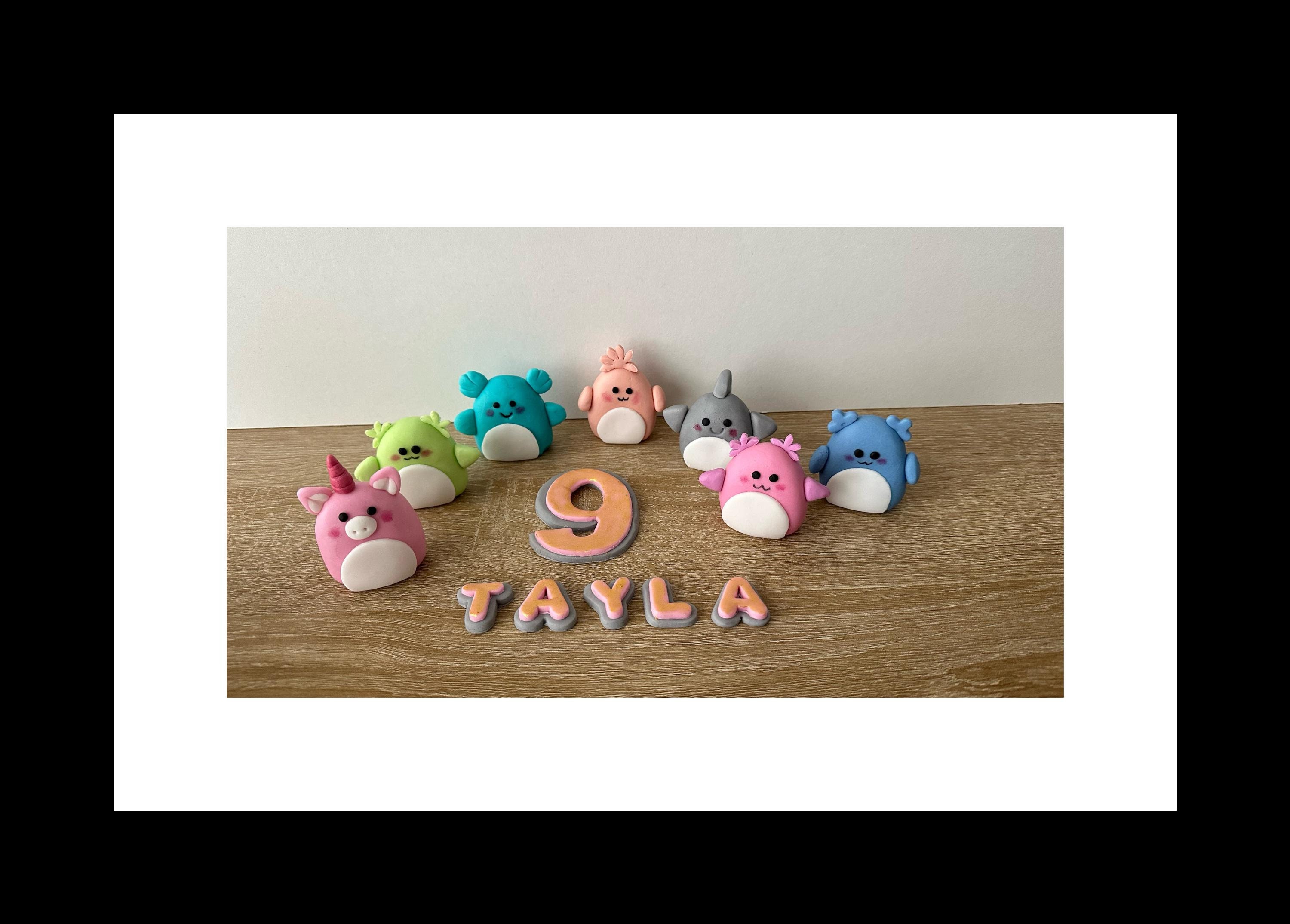 EDIBLE Handmade Squishmallow themed cake topper.