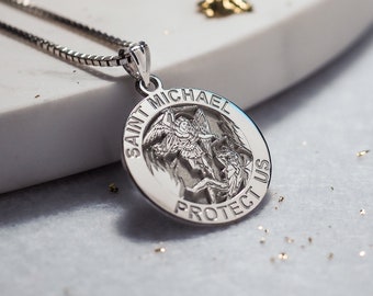 St michael pendant, saint michael medal necklace, round saint michael necklace medal, gold & silver saint michael the archangel necklace