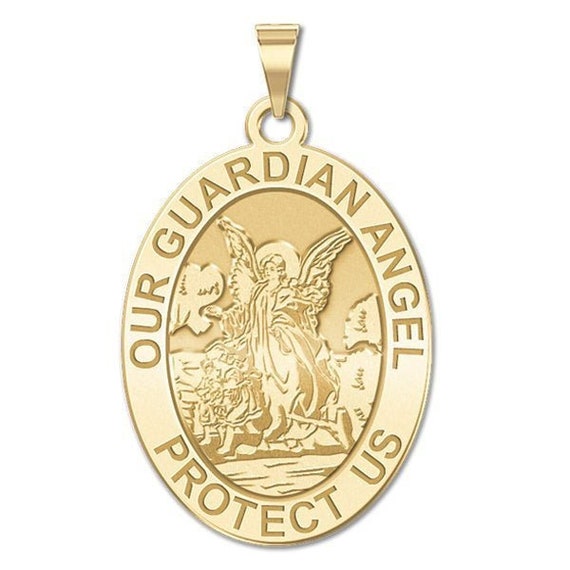14k Gold Our Guardian Angel Protect Us Medal Charm (Solid) 14k Gold Our Guardian Angel Protect Us Medal Charm (Solid)