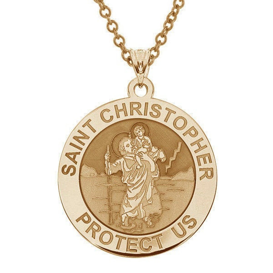 Solid 14k Gold Saint Christopher Religious Round Medal - Etsy
