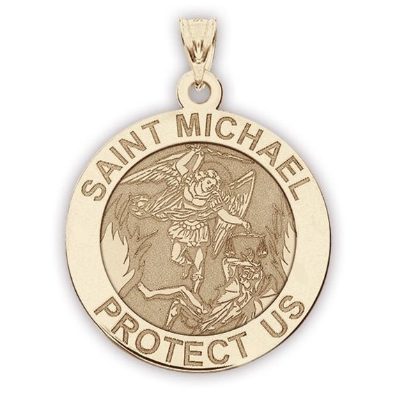 Solid 14k Gold Saint Michael Round Religious Medal