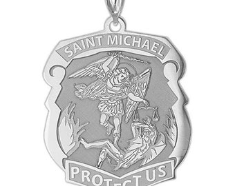 Saint michael police badge medal necklace - personalized saint michael police badge necklace
