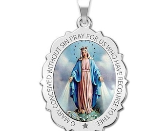 Miraculous medal scalloped oval color "exclusive"