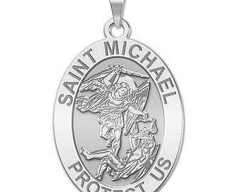 St michael pendant, saint michael medal necklace, oval saint michael necklace medal, gold & silver saint michael the archangel necklace