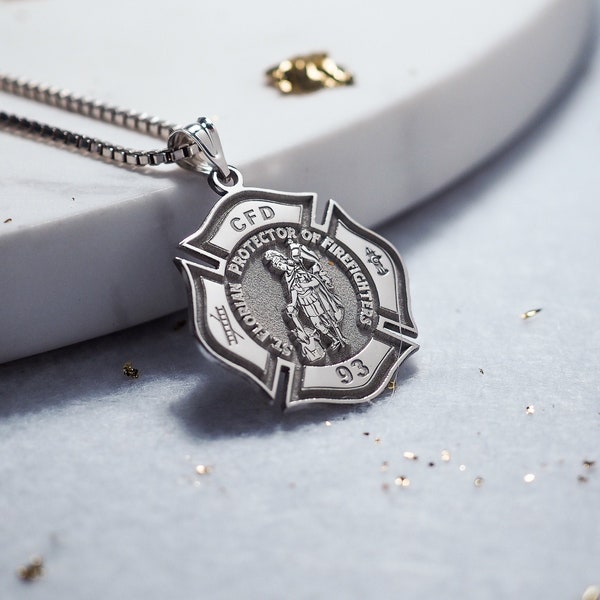 St florian, st florian necklace, saint florian, saint florian necklace, sterling silver customized saint florian badge religious medal